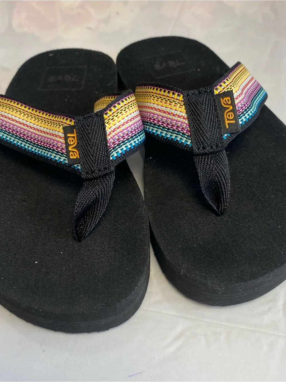 Teva Kids Mush II Flip-Flops Rainbow Webbing Black Size 1